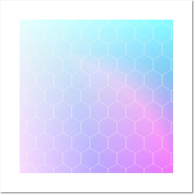 Cute soft pastel pink purple and blue hexagon pattern Wall Art by Yarafantasyart